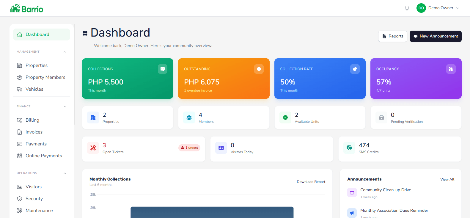 Barrio owner dashboard preview